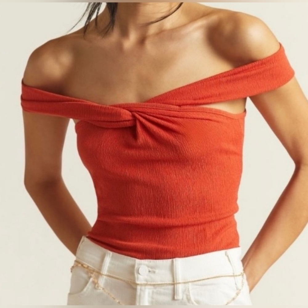 Maeve by Anthropologie Off-Shoulder Coral Top